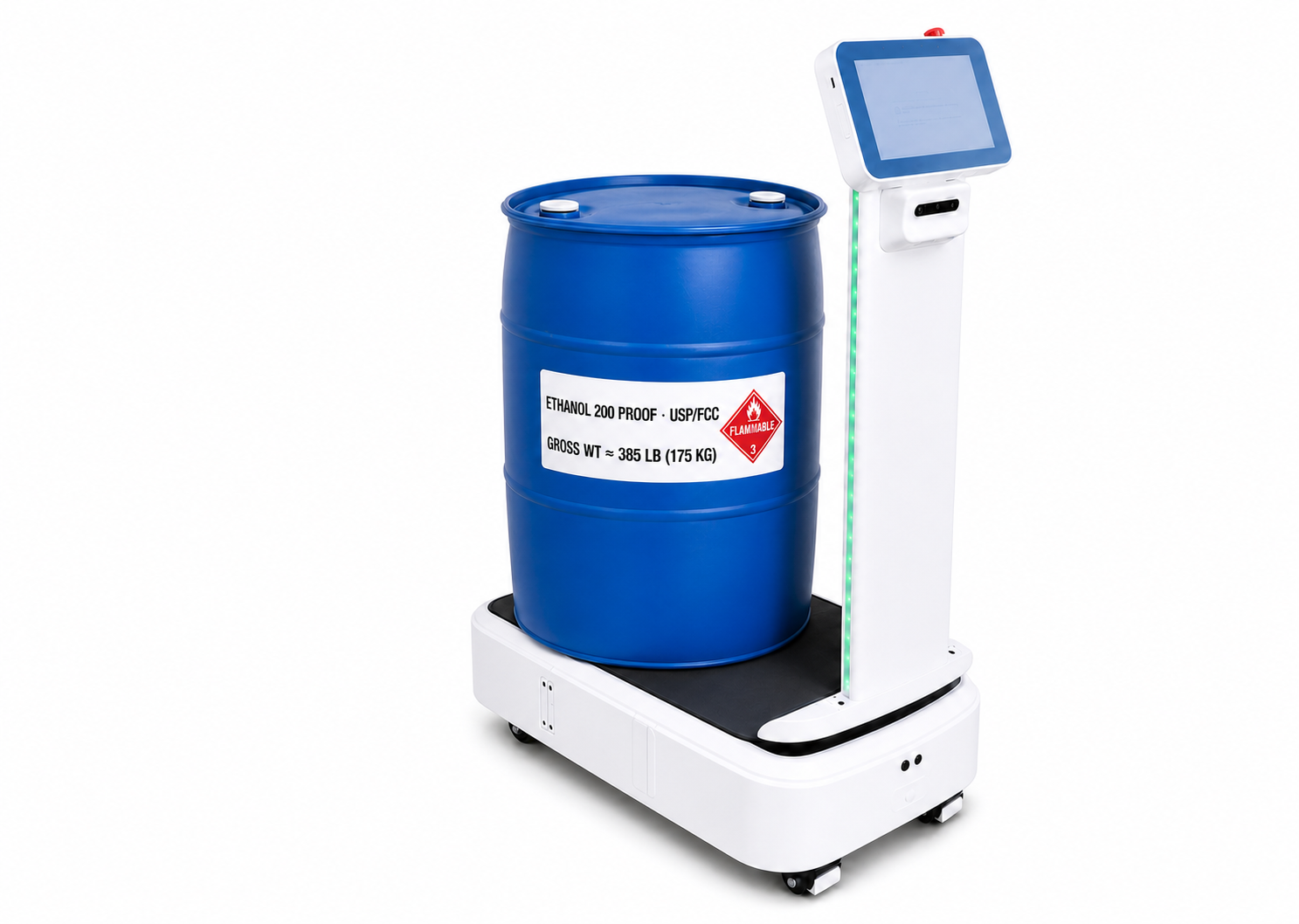 LIM-E logistics robot carrying a bulk solvent drum